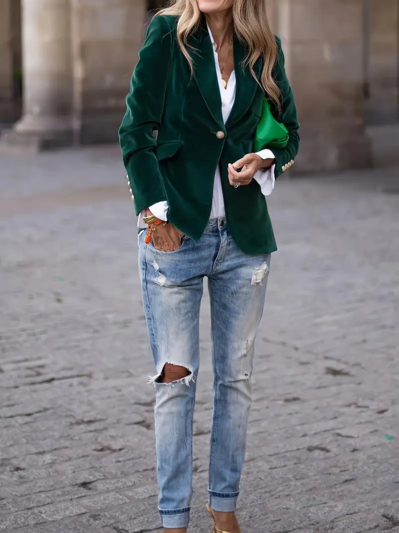 Vanessa - Elegant Fluwelen Knopen Blazer