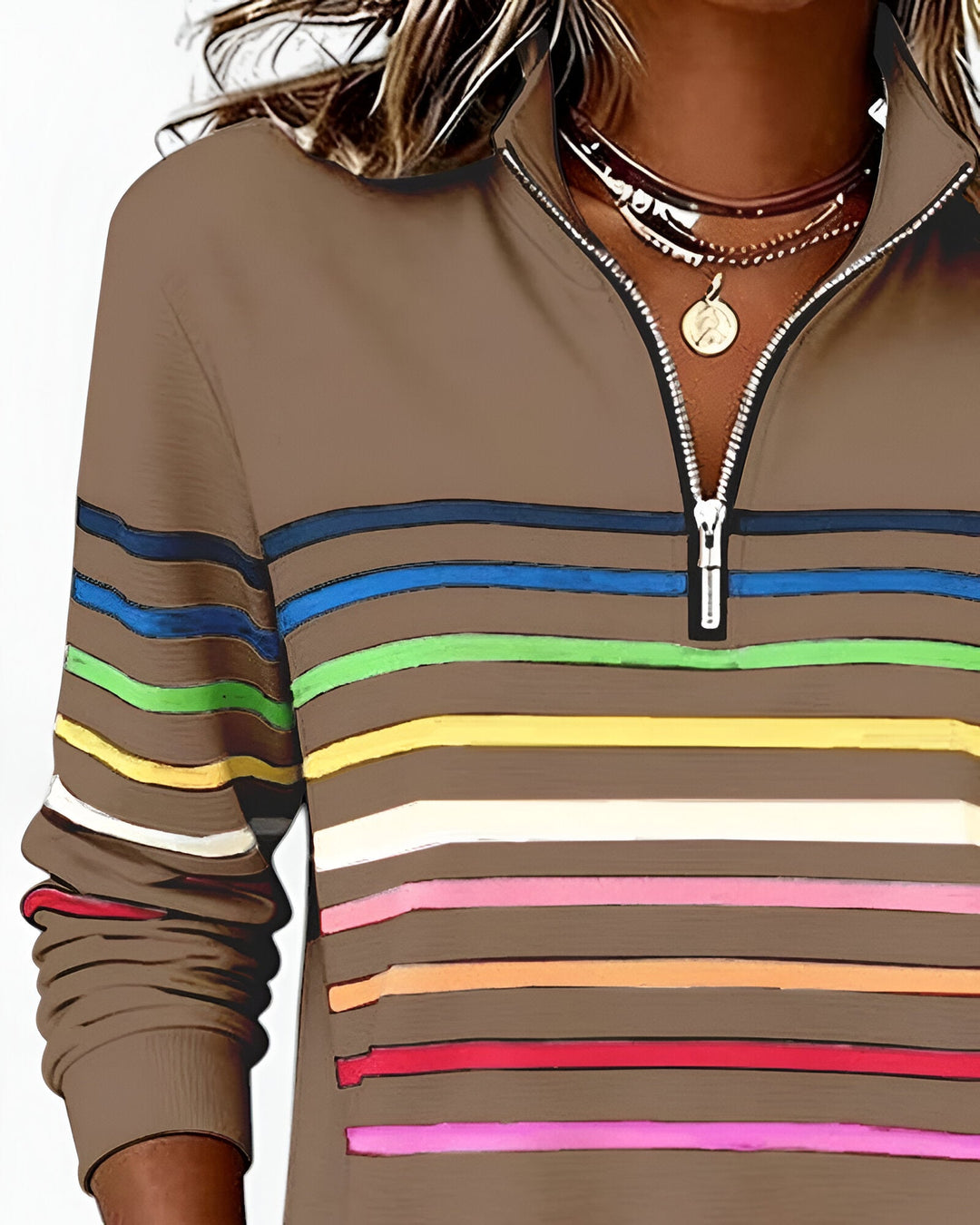 Danielle | Stijlvolle Gestreepte Half Zip Sweater