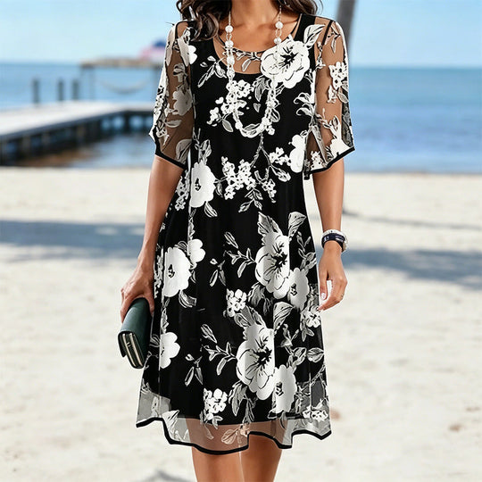 Yolanda - Elegante Chiffon Jurk met Bloemenprint
