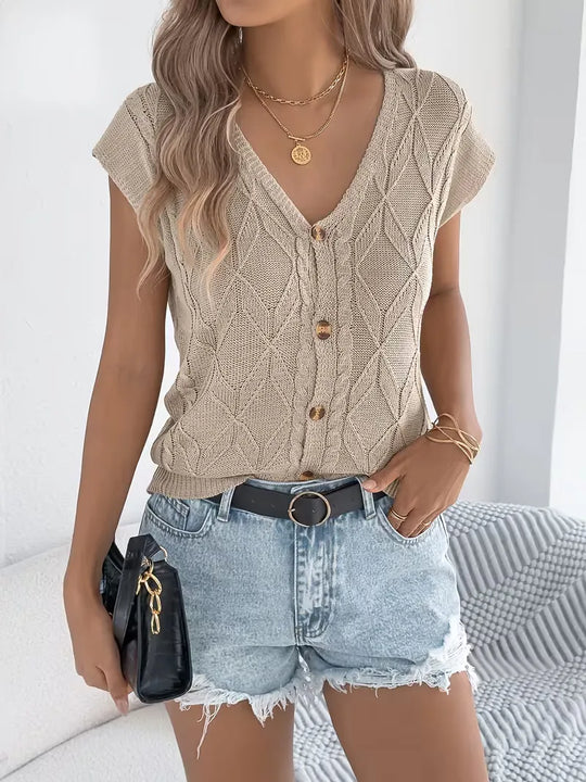 Emma - Elegante Gebreide V-Hals Top