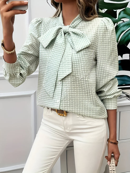 Zara - Geruite Dames Blouse met Strik