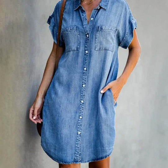 Denim Blousejurk Dames Elegant - Mila
