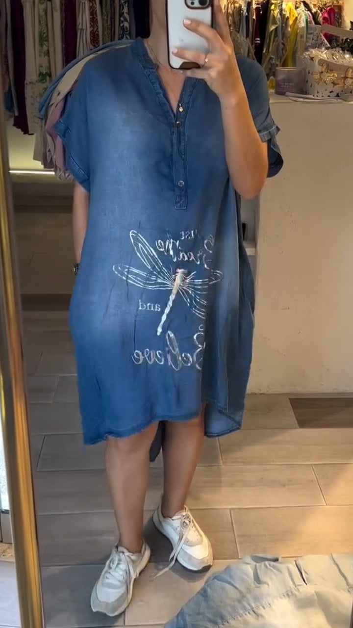 Wendy - Lange Spijkerjurk met Print