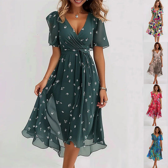 Bloemen Midi Jurk Dames Stijlvol - Mila
