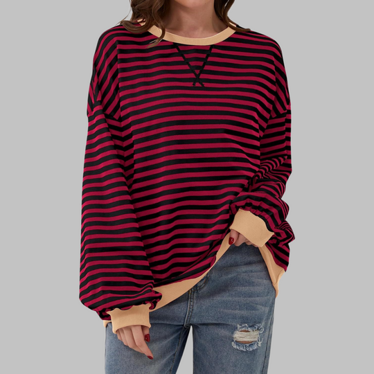 Ellen - Stijlvolle Gestreepte Ronde Hals Sweater