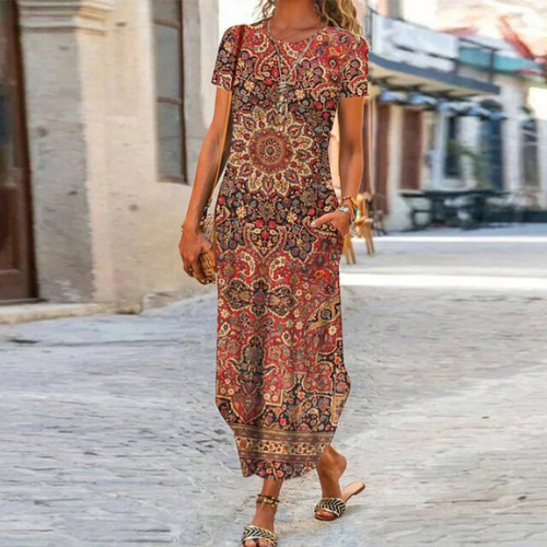 Julia - Lange Maxi Jurk Met Levendige Print En Elegant Design