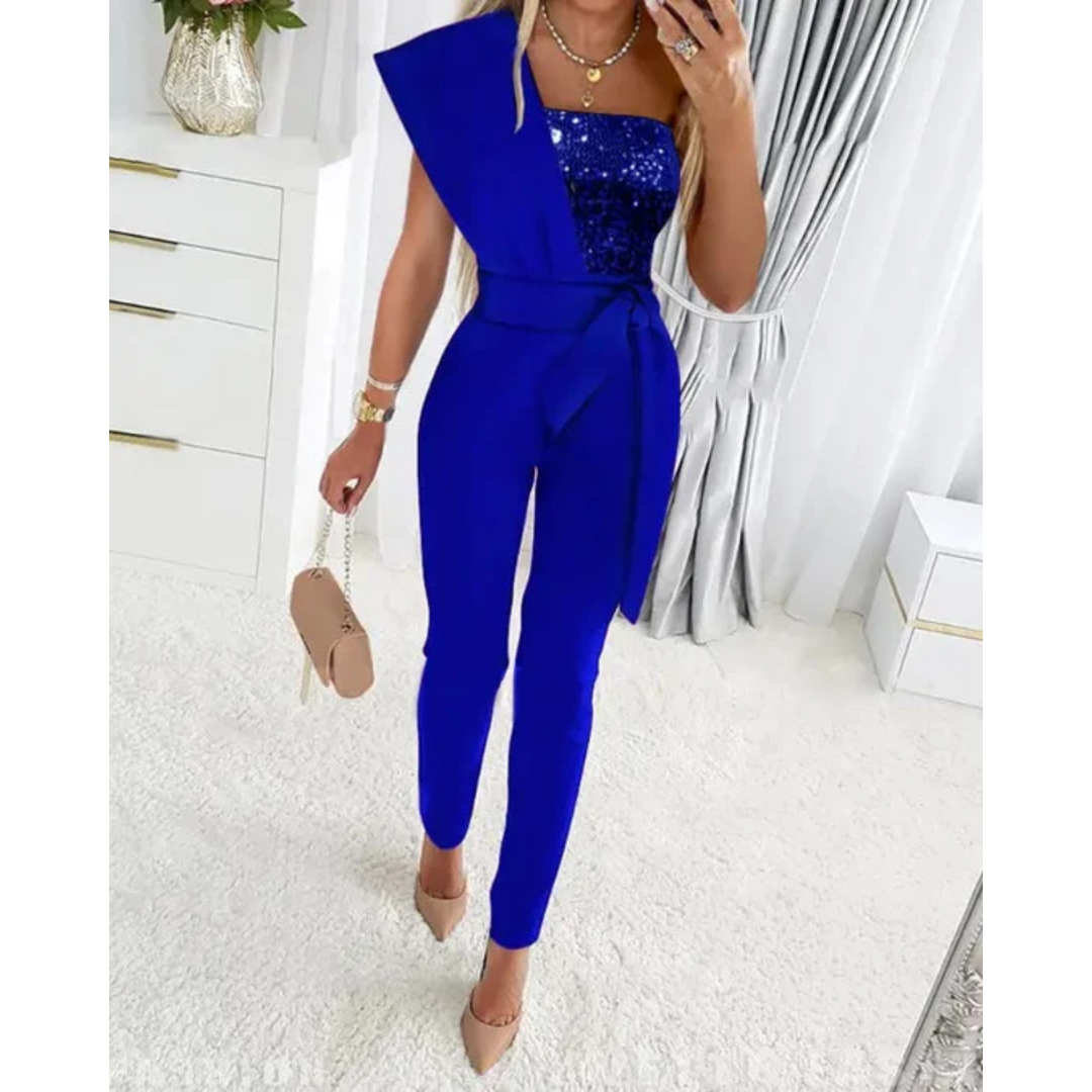 Leona - Stijlvolle Jumpsuit Met Tailleband En Diepe V-Hals