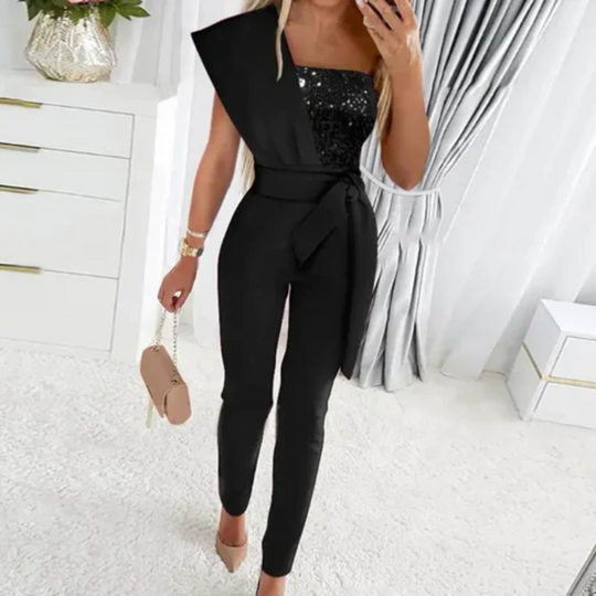 Leona - Stijlvolle Jumpsuit Met Tailleband En Diepe V-Hals