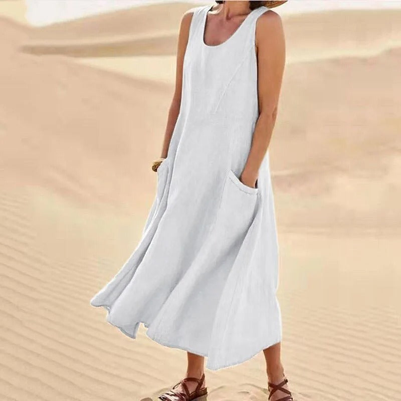 Romee - Mouwloze Linnen Jurk Lang Dames