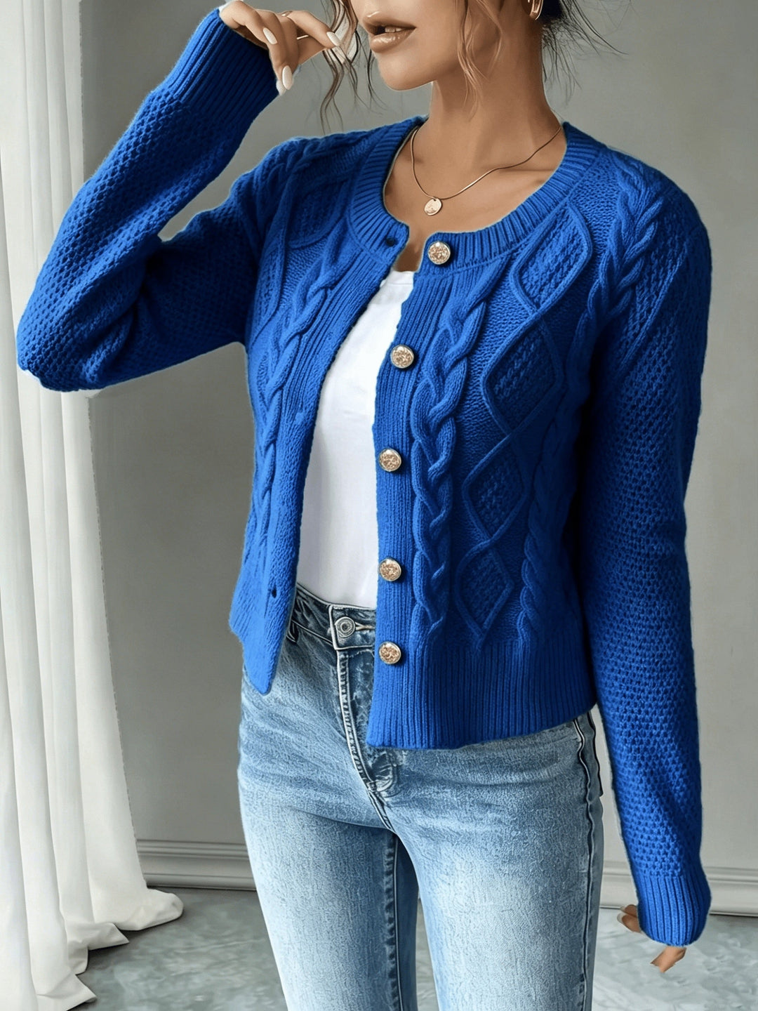 Marianne - Elegant Kabelgebreid Knopen Vest