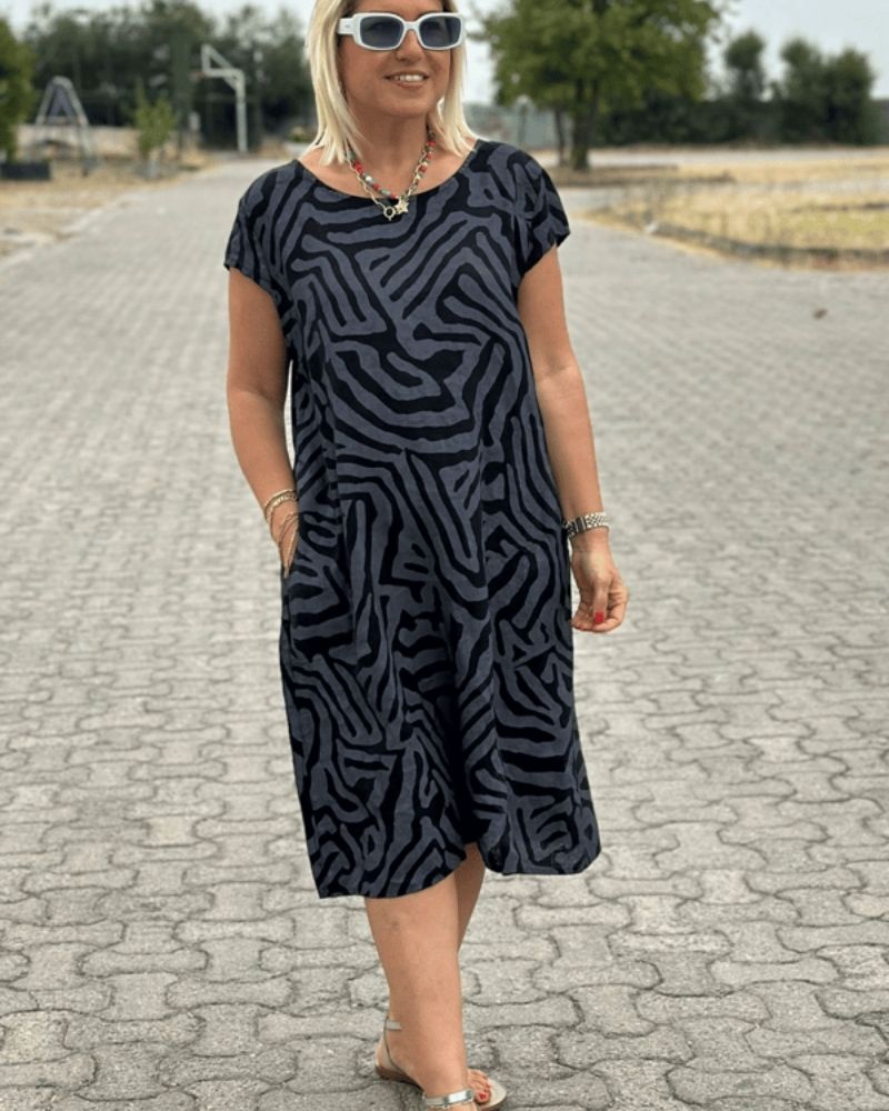 Hallie | Korte Linnen Jurk Dames Met Print