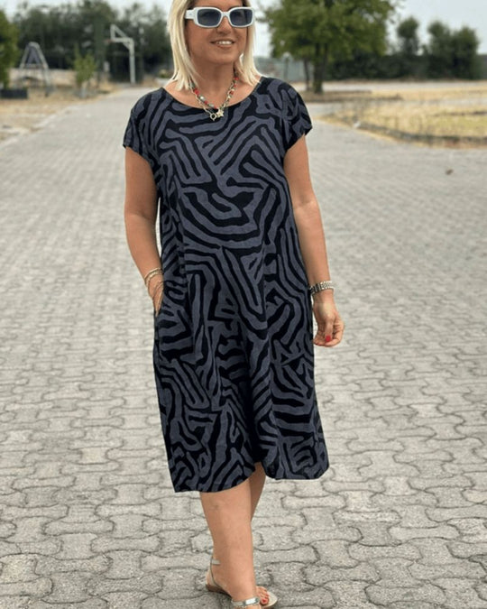 Hallie | Korte Linnen Jurk Dames Met Print