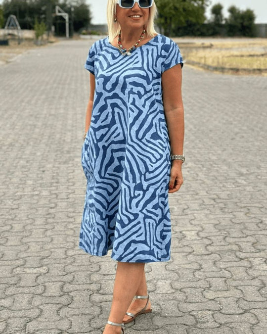 Hallie | Korte Linnen Jurk Dames Met Print