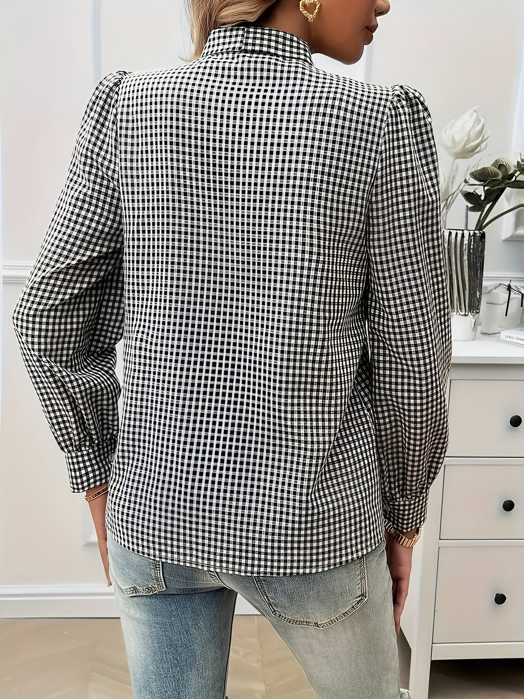 Zara - Geruite Dames Blouse met Strik
