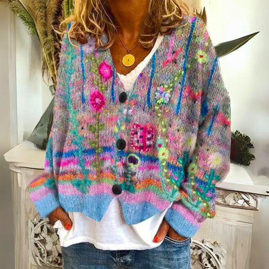 Karen - Elegant Gebreid Gebloemd Vest