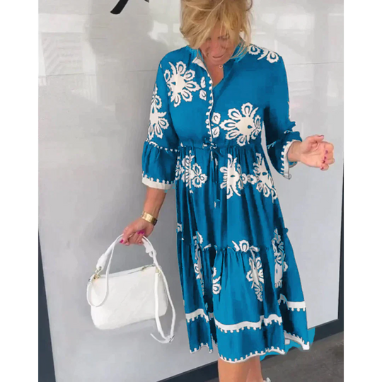 Romy - Bloemenjurk Met 3/4 Mouwen En Elegante Details
