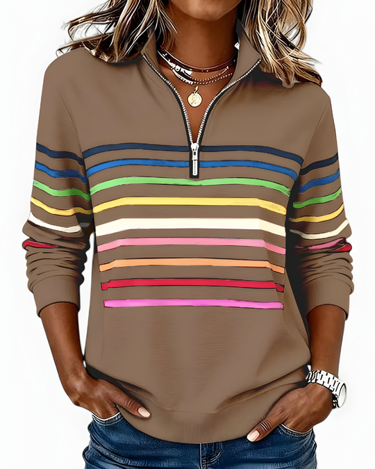 Danielle | Stijlvolle Gestreepte Half Zip Sweater