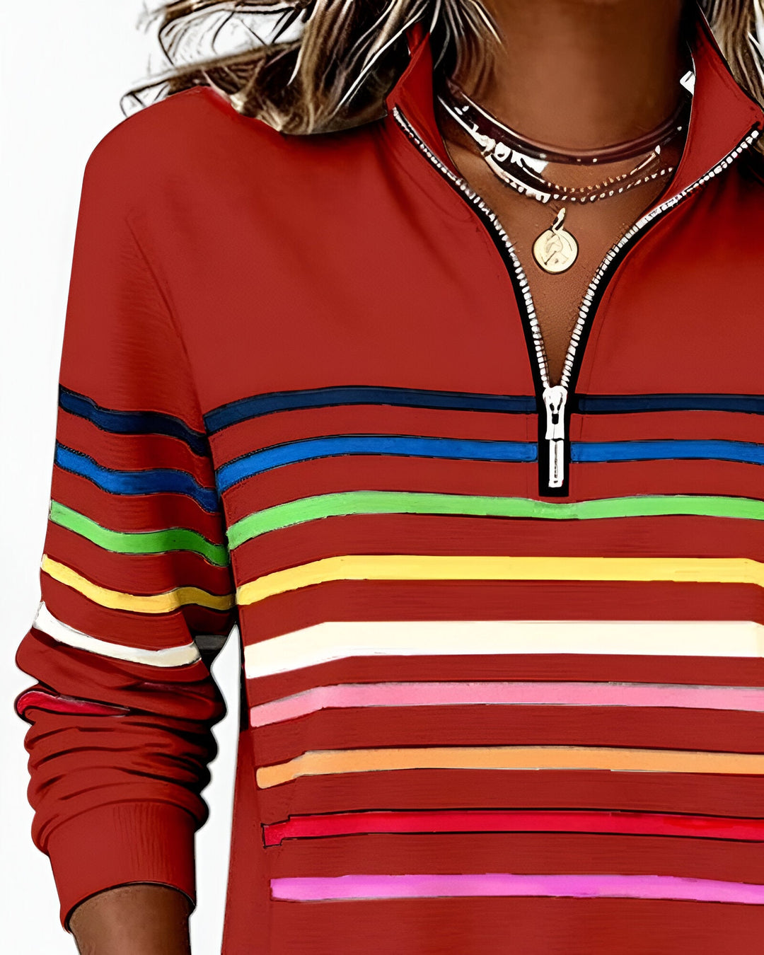 Danielle | Stijlvolle Gestreepte Half Zip Sweater