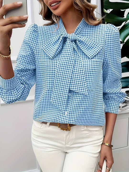 Zara - Geruite Dames Blouse met Strik