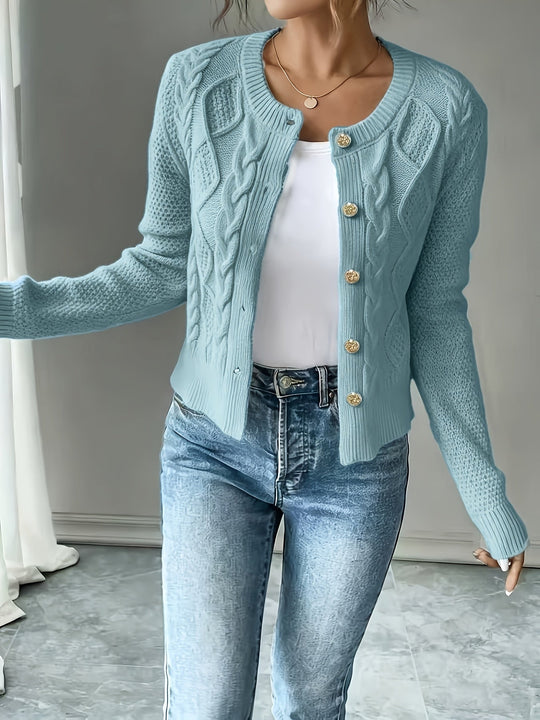 Marianne - Elegant Kabelgebreid Knopen Vest