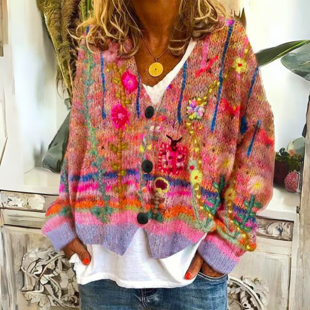 Karen - Elegant Gebreid Gebloemd Vest