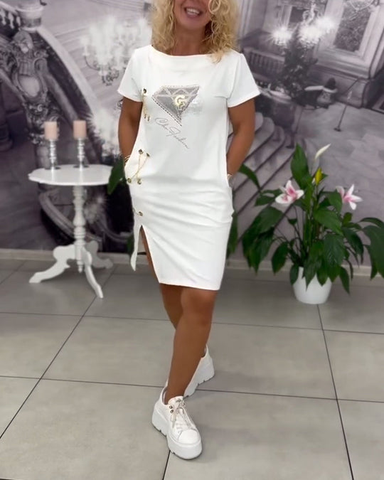 Saskia - T-shirt jurk met Split