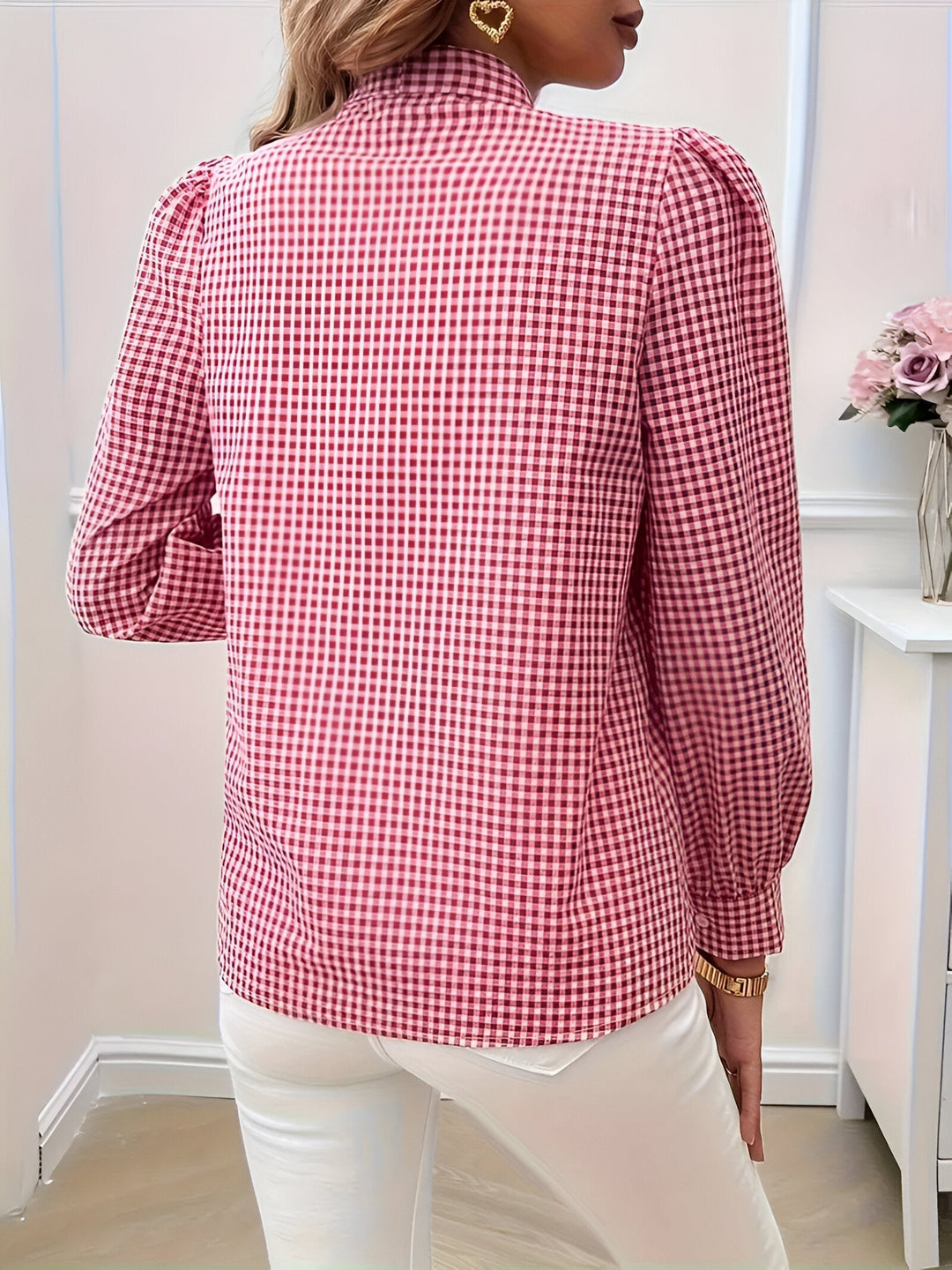 Zara - Geruite Dames Blouse met Strik