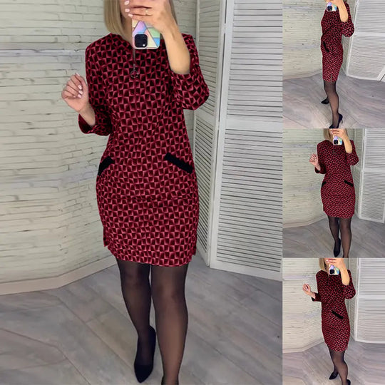 Sandra - Geometrische Jurk Lange Mouw Dames