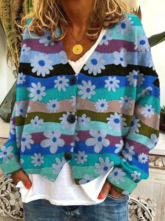 Emma - Dames Vintage Kleurrijke vest Met Knopen