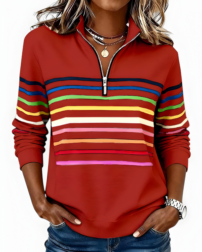 Danielle | Stijlvolle Gestreepte Half Zip Sweater