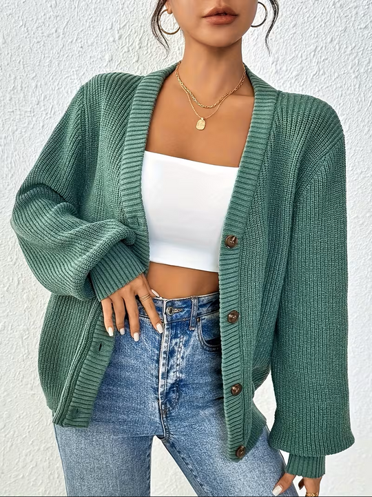 Ingeborg - Elegant Oversized Grofgebreid Knopen Vest