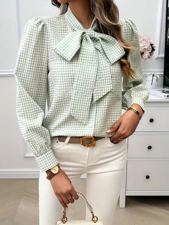 Zara - Geruite Dames Blouse met Strik