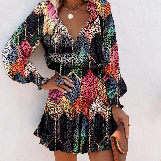 Manon - Boho Mini Jurk met Luipaardprint