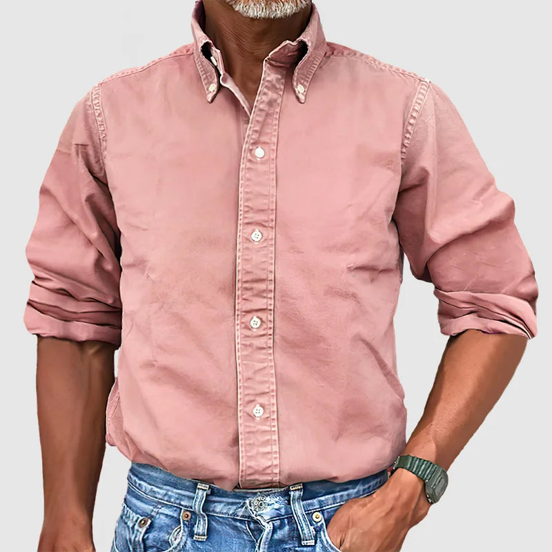 Matthias – Vintage Herenhemd Met Gewassen Look En Lange Mouwen