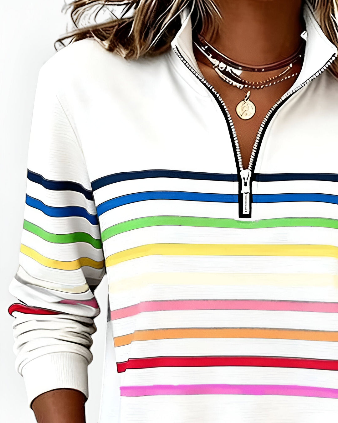 Danielle | Stijlvolle Gestreepte Half Zip Sweater