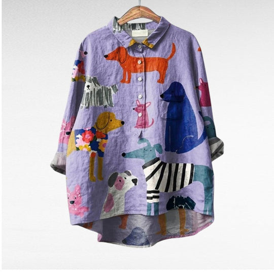 Fleur - Trendy Blouse Hondenprint Dames