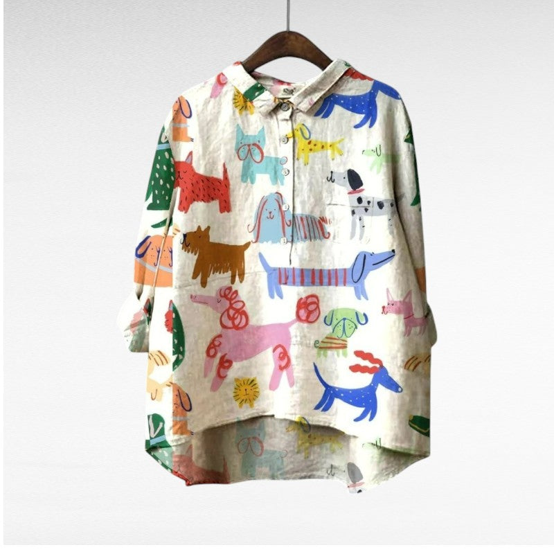 Fleur - Trendy Blouse Hondenprint Dames