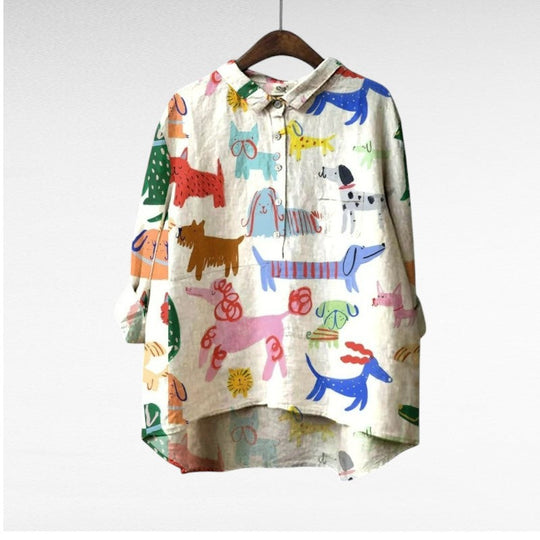 Fleur - Trendy Blouse Hondenprint Dames