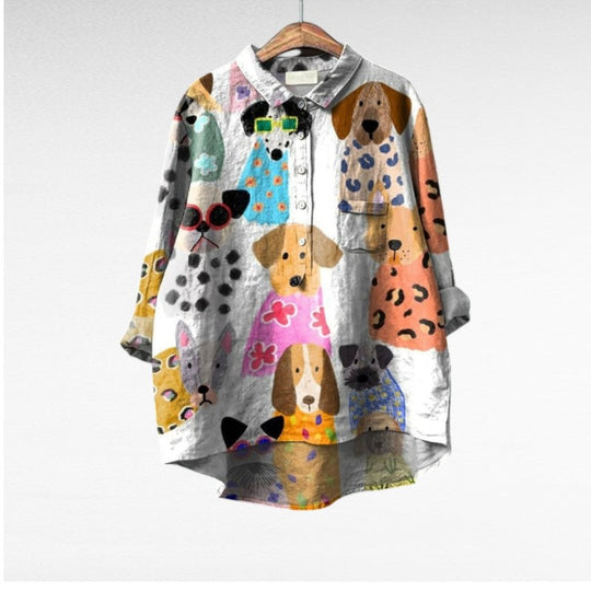 Fleur - Trendy Blouse Hondenprint Dames