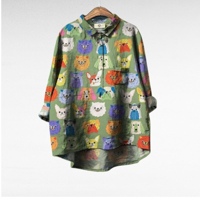Fleur - Trendy Blouse Hondenprint Dames