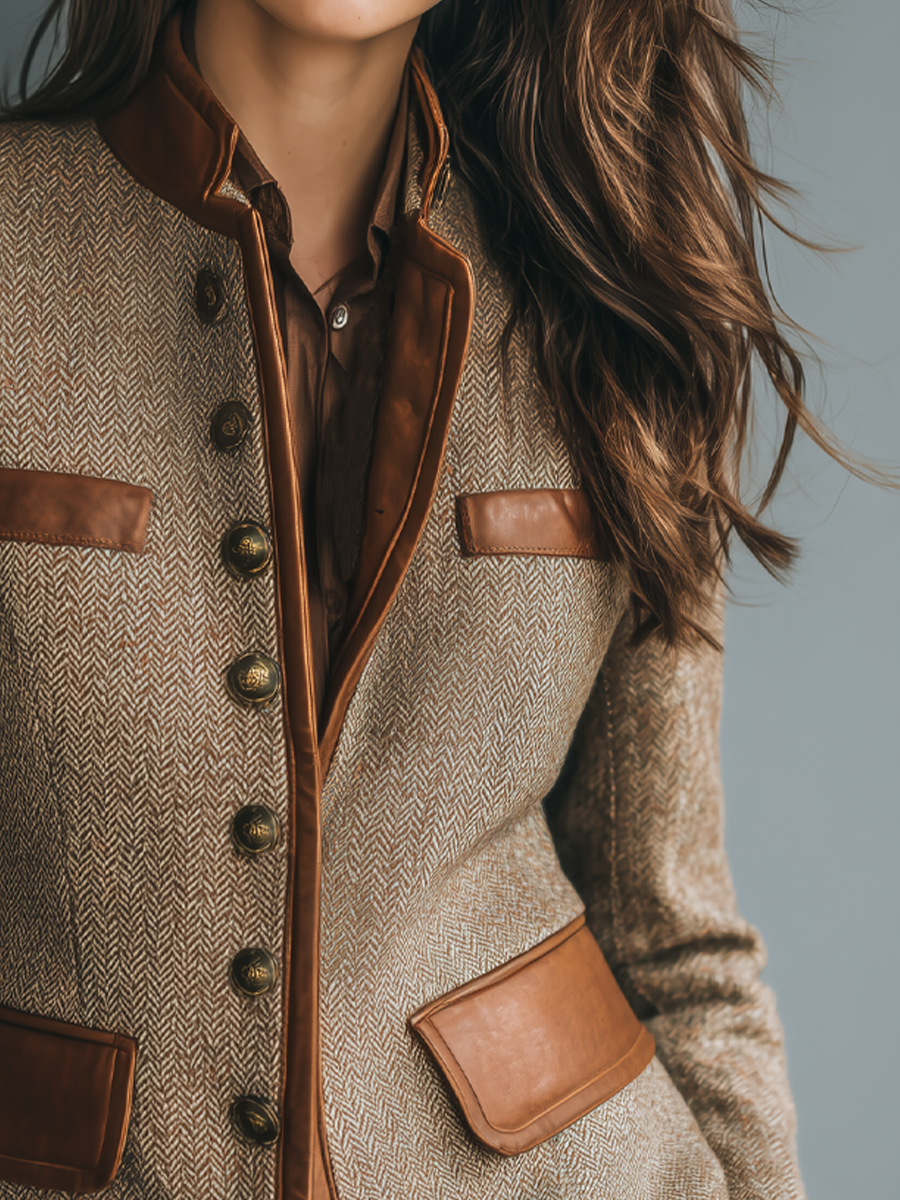 Helen - Klassieke Tweed Leren Jas