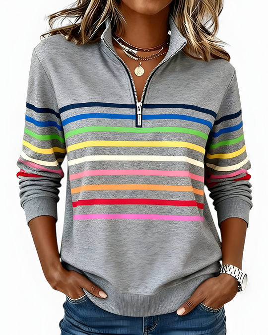 Danielle | Stijlvolle Gestreepte Half Zip Sweater