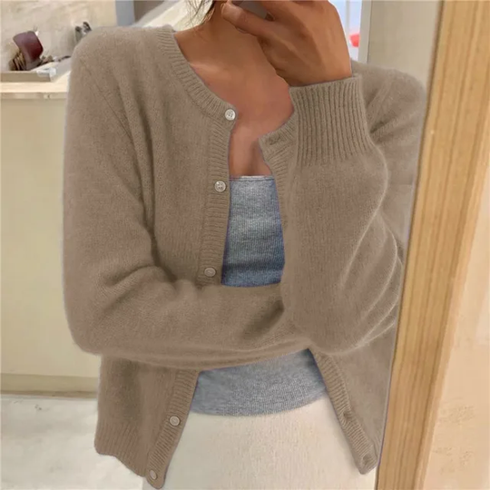 Caroline - Klassieke Ronde Hals Knopen Cardigan