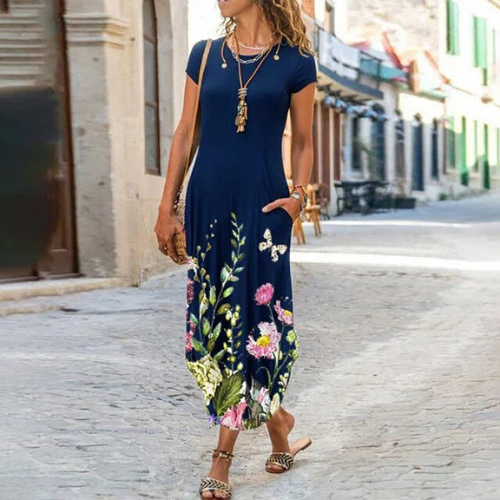 Julia - Lange Maxi Jurk Met Levendige Print En Elegant Design