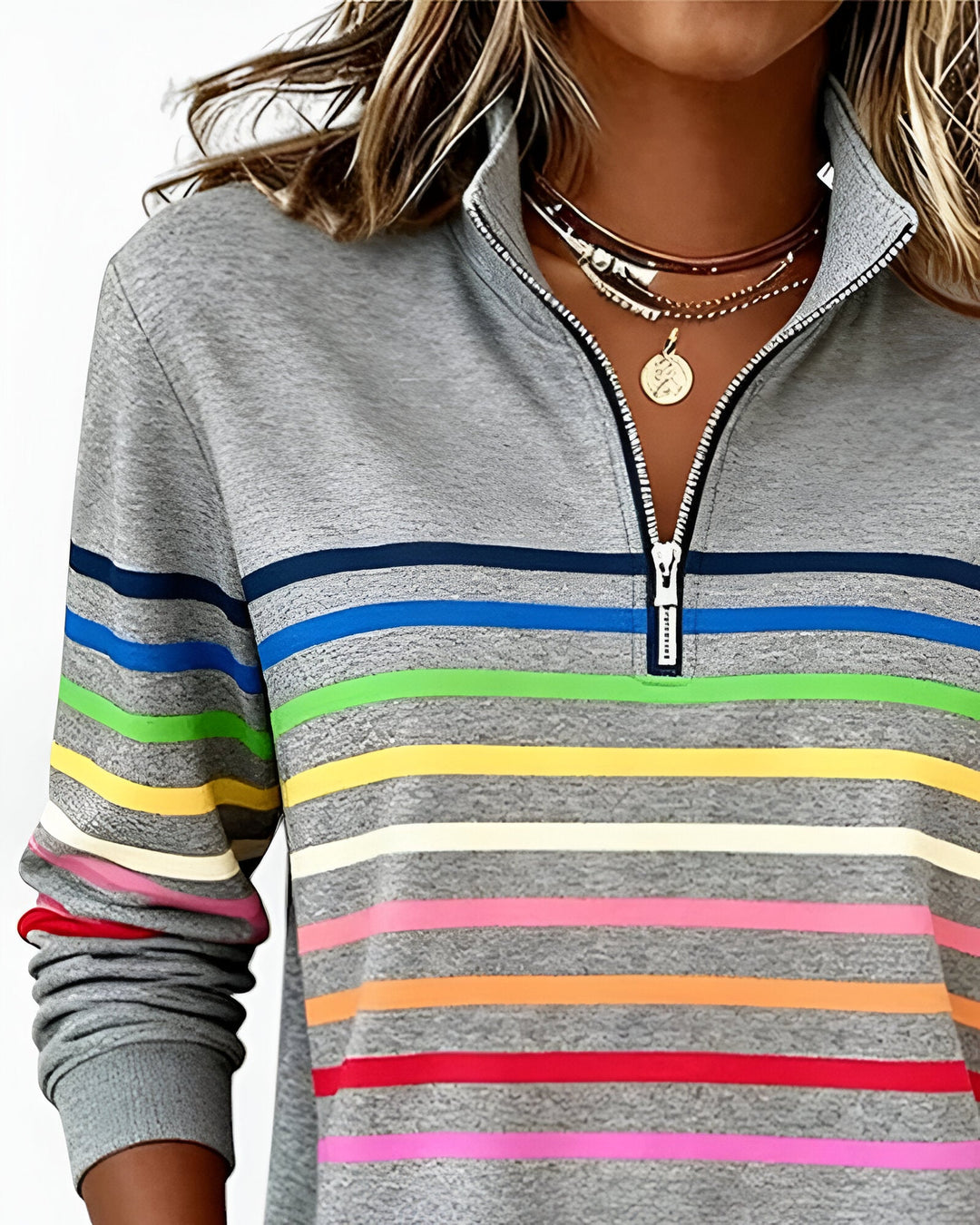 Danielle | Stijlvolle Gestreepte Half Zip Sweater