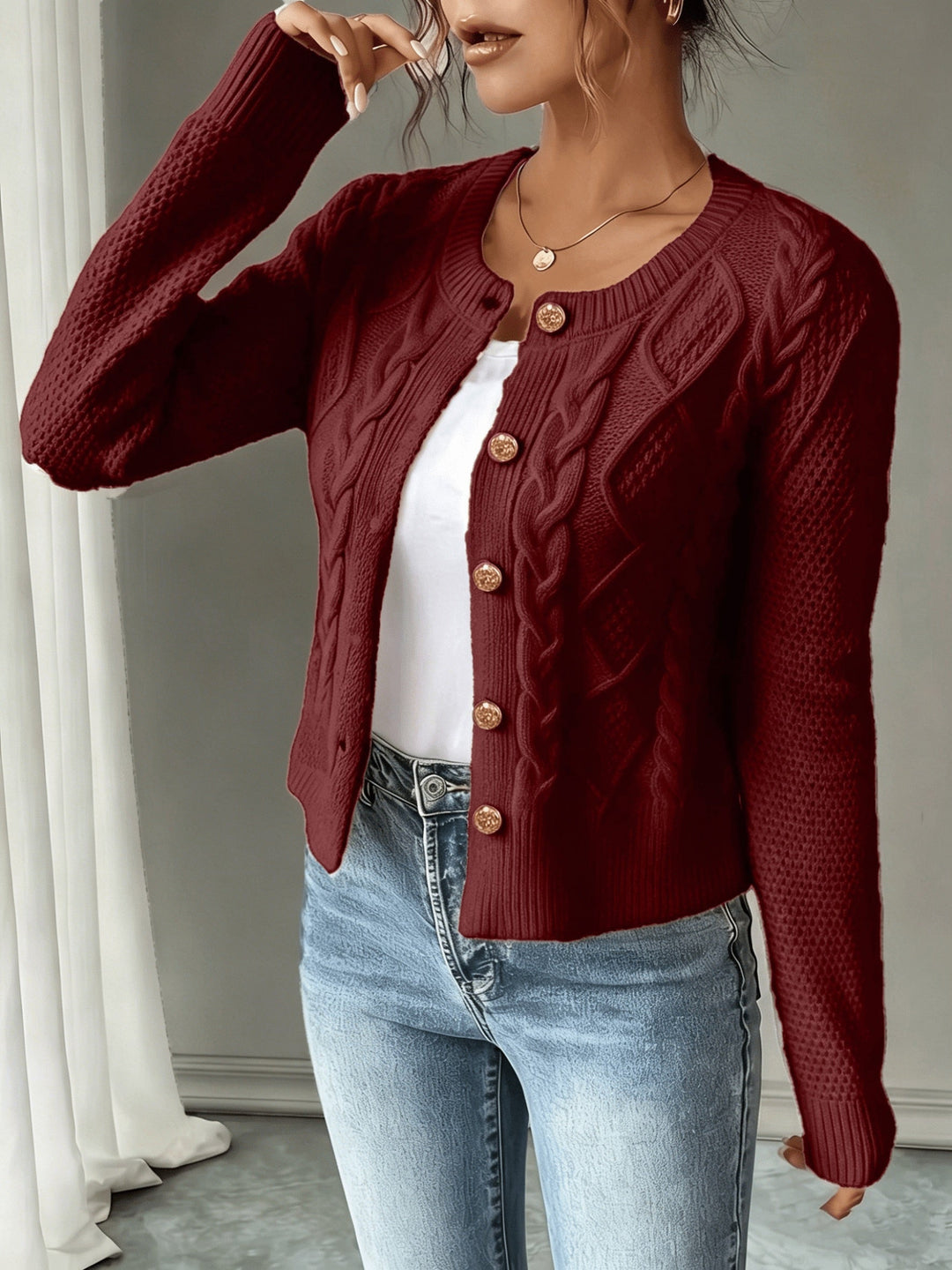 Marianne - Elegant Kabelgebreid Knopen Vest