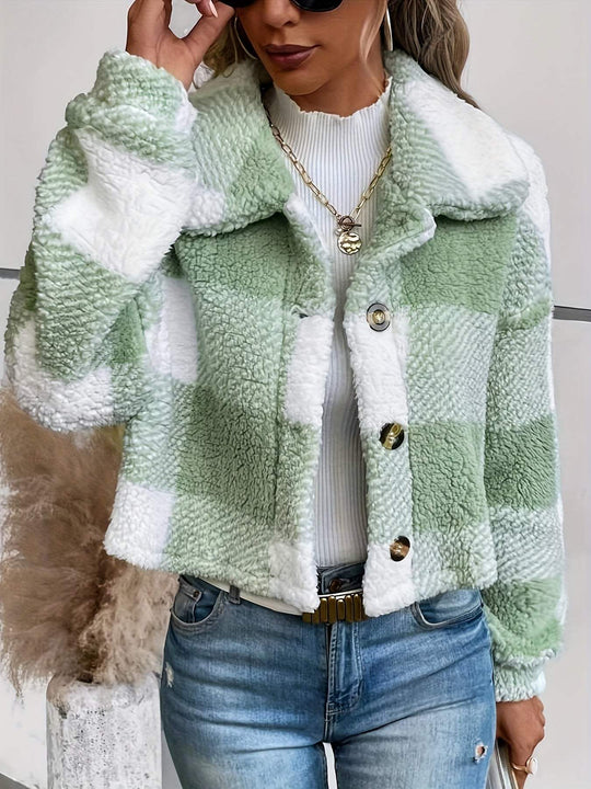 Sarah - Stijlvolle Geruite Teddy Winterjas