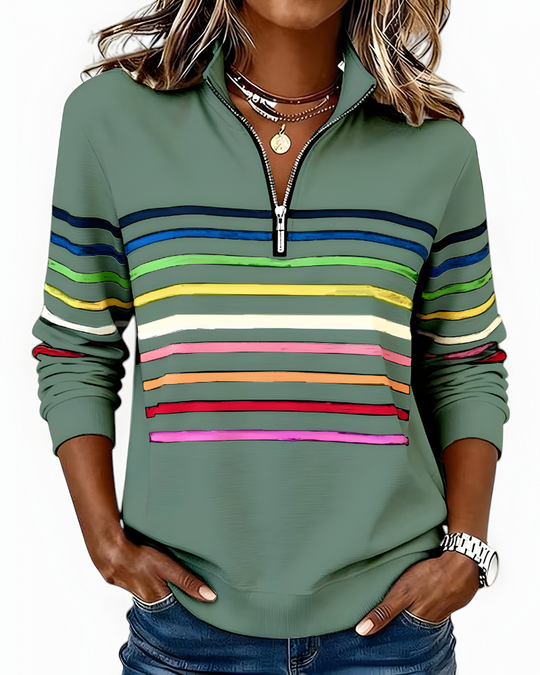 Danielle | Stijlvolle Gestreepte Half Zip Sweater
