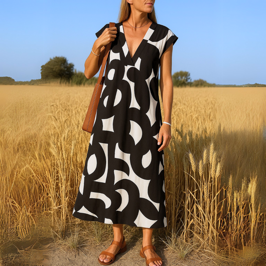 Mirjam - Stijlvolle Boho Maxi Jurk met V-hals