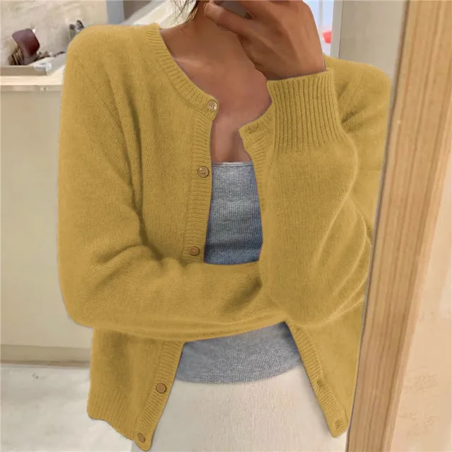 Caroline - Klassieke Ronde Hals Knopen Cardigan